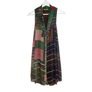 Rosa Cha Silk Patchwork Tie Neck Sleeveless Midi Tank Dress Multi Women's